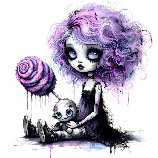 Auktion - Bügelbild - Zombie Mädchen Lila 1 - 20cm