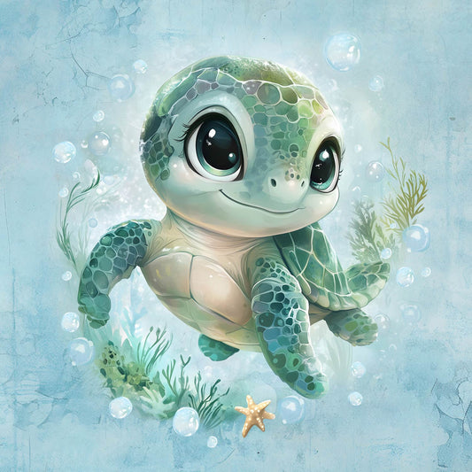 Sommersweat - Panel - Watercolour Blau Schildkröte