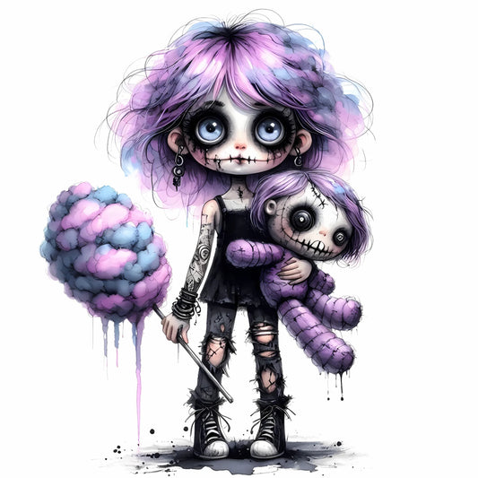 Auktion - Bügelbild - Zombie Mädchen Lila 3 - 20cm