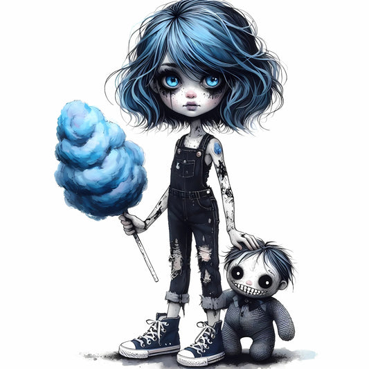 Auktion - Bügelbild - Zombie Mädchen Blau 3 - 20cm