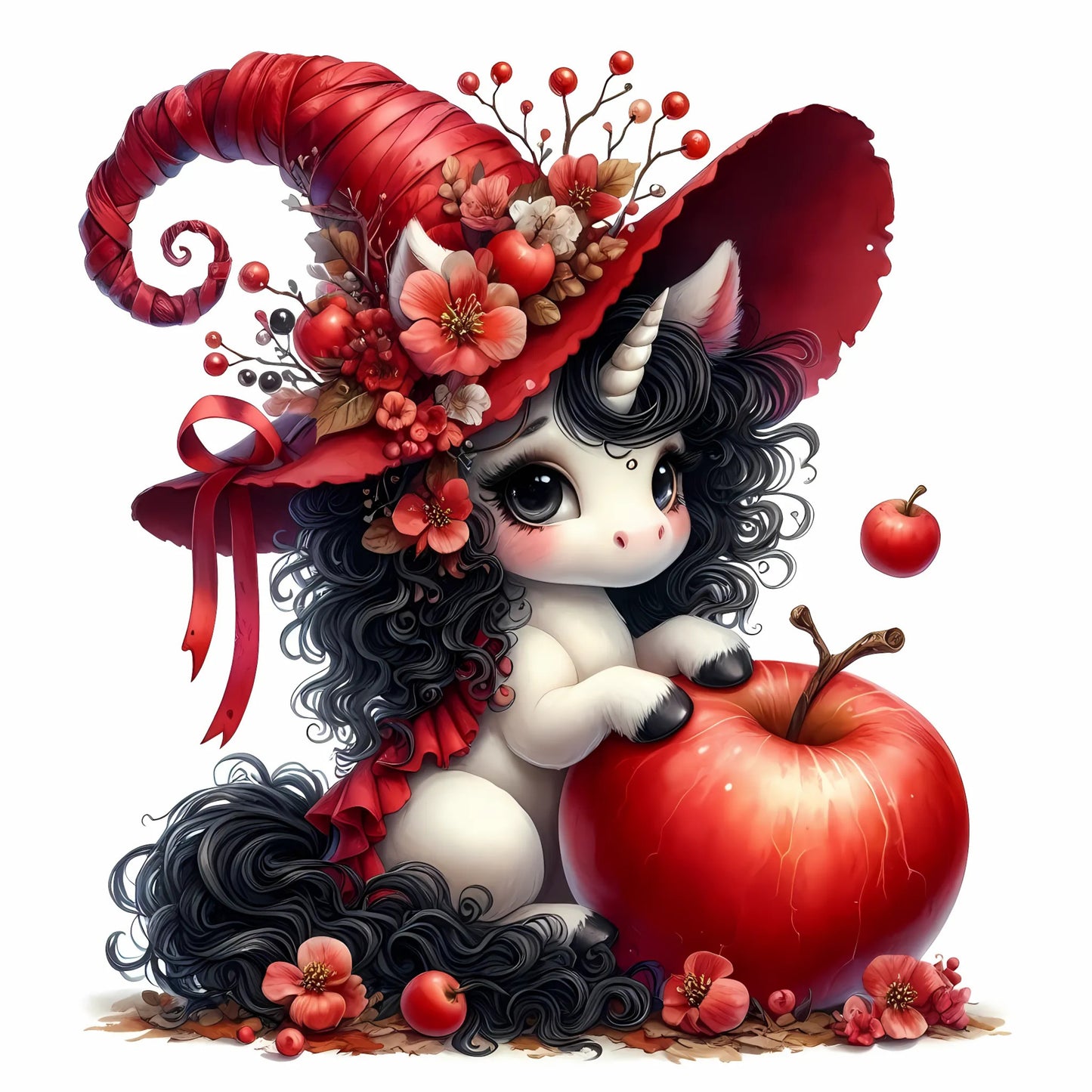 Auktion - Bügelbild - Halloween Einhorn Rot 8 - 15cm