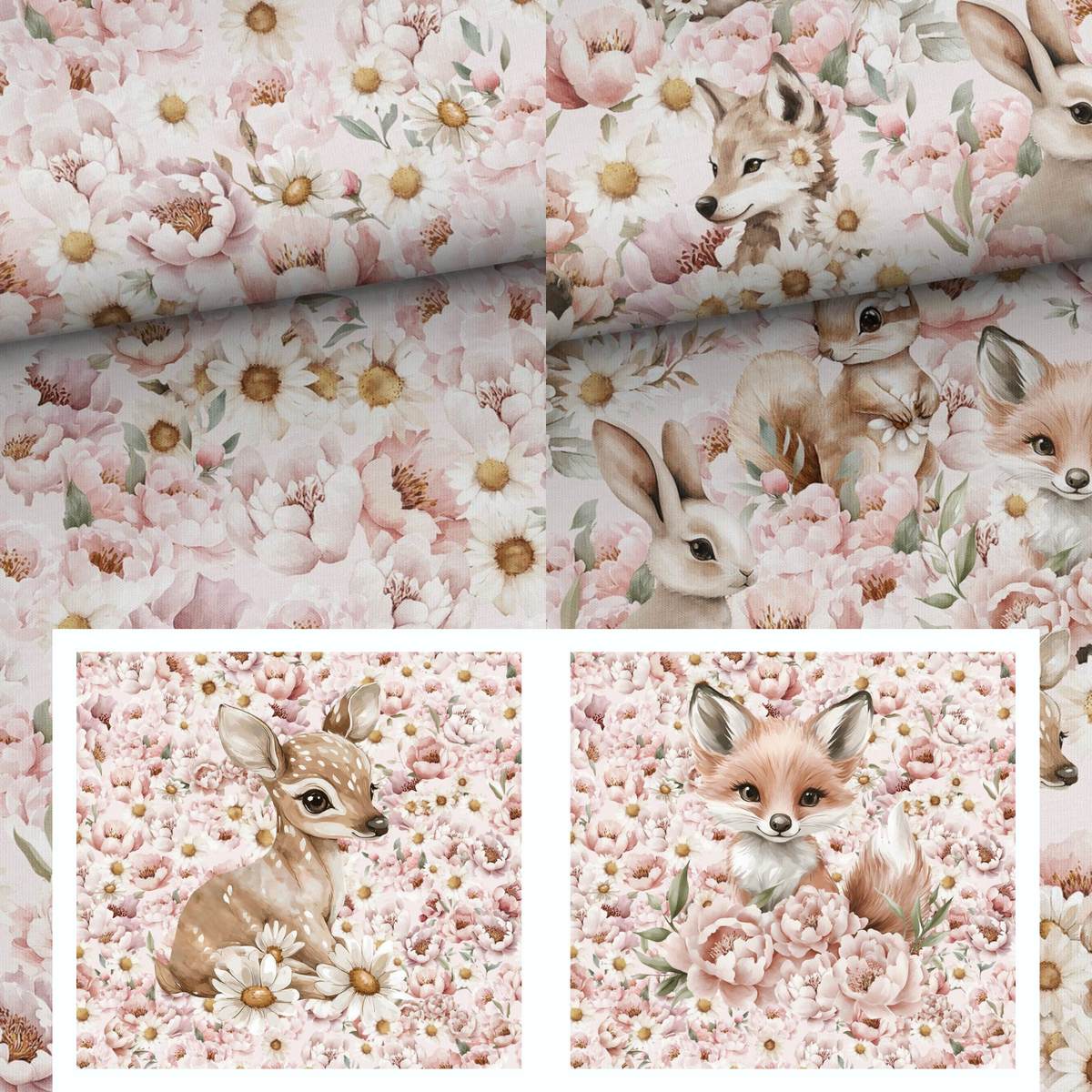 Sommersweat - Waldtiere Blumen Rosa