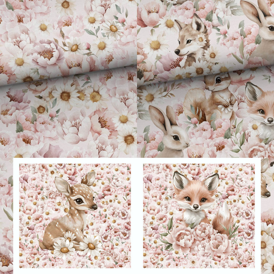 Sommersweat - Waldtiere Blumen Rosa
