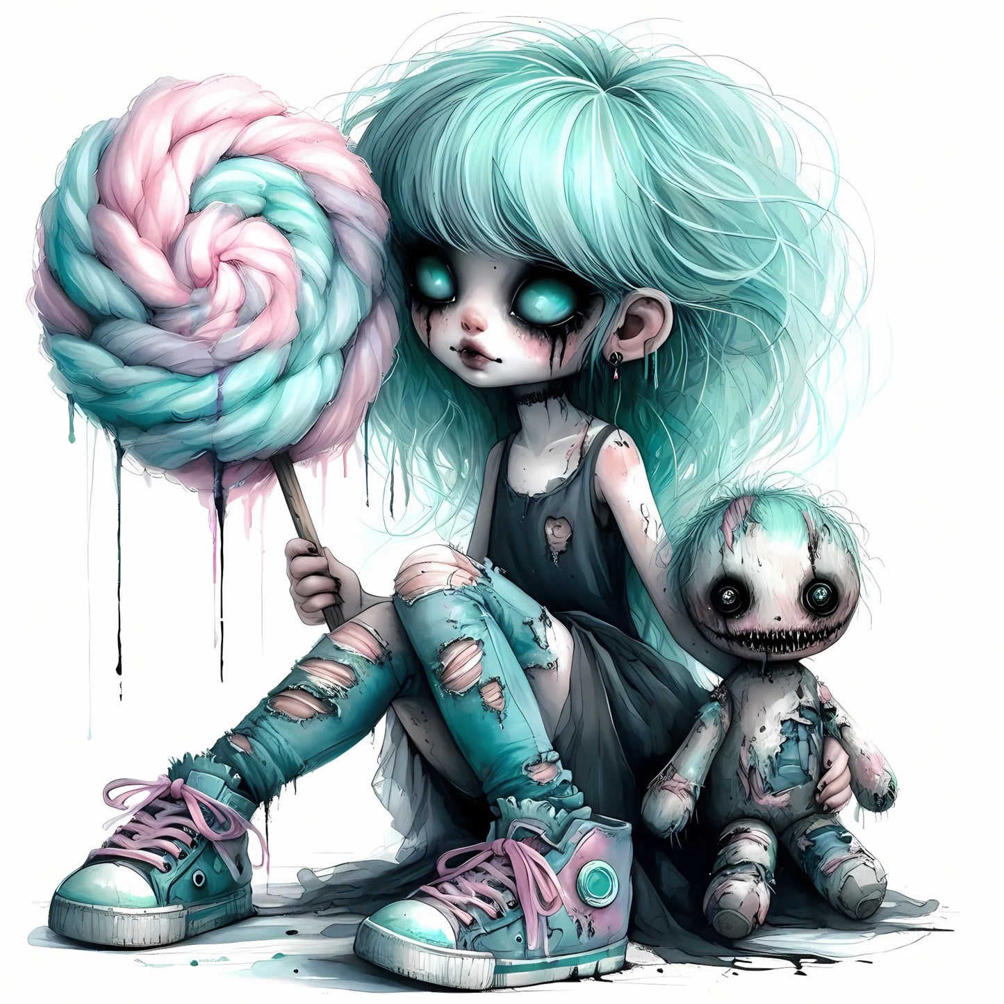 Auktion - Bügelbild - Zombie Mädchen Mint 6 - 20cm