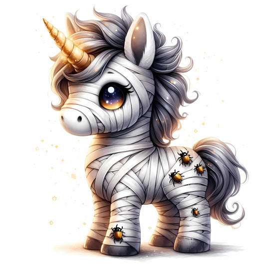 Auktion - Bügelbild - Halloween Einhorn Mumie 5 - 15cm