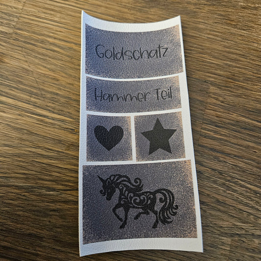 Kunstlederlabel Set - Goldschatz grau