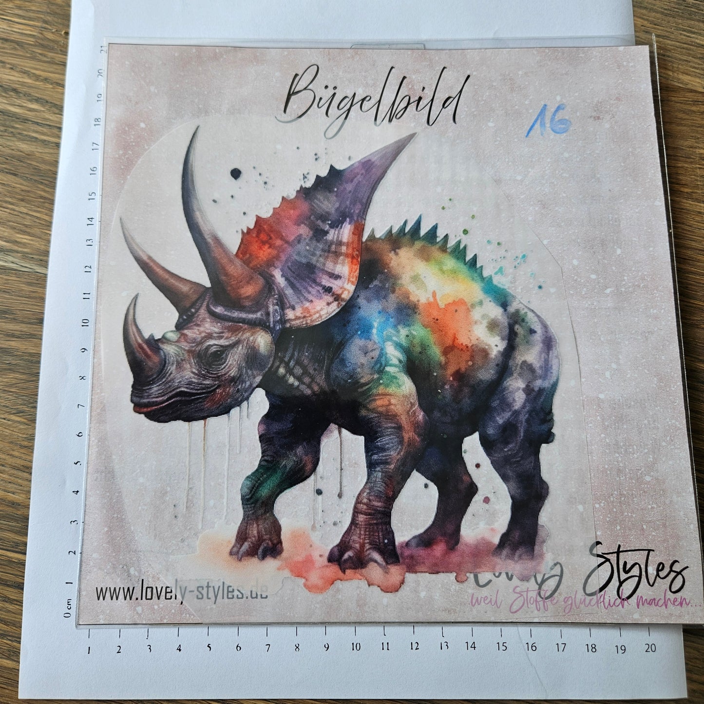 Bügelbild - Triceratops Bunt ca. 20cm