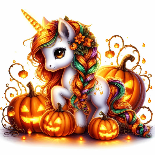 Auktion - Bügelbild - Einhorn Kürbis 2 - 15cm