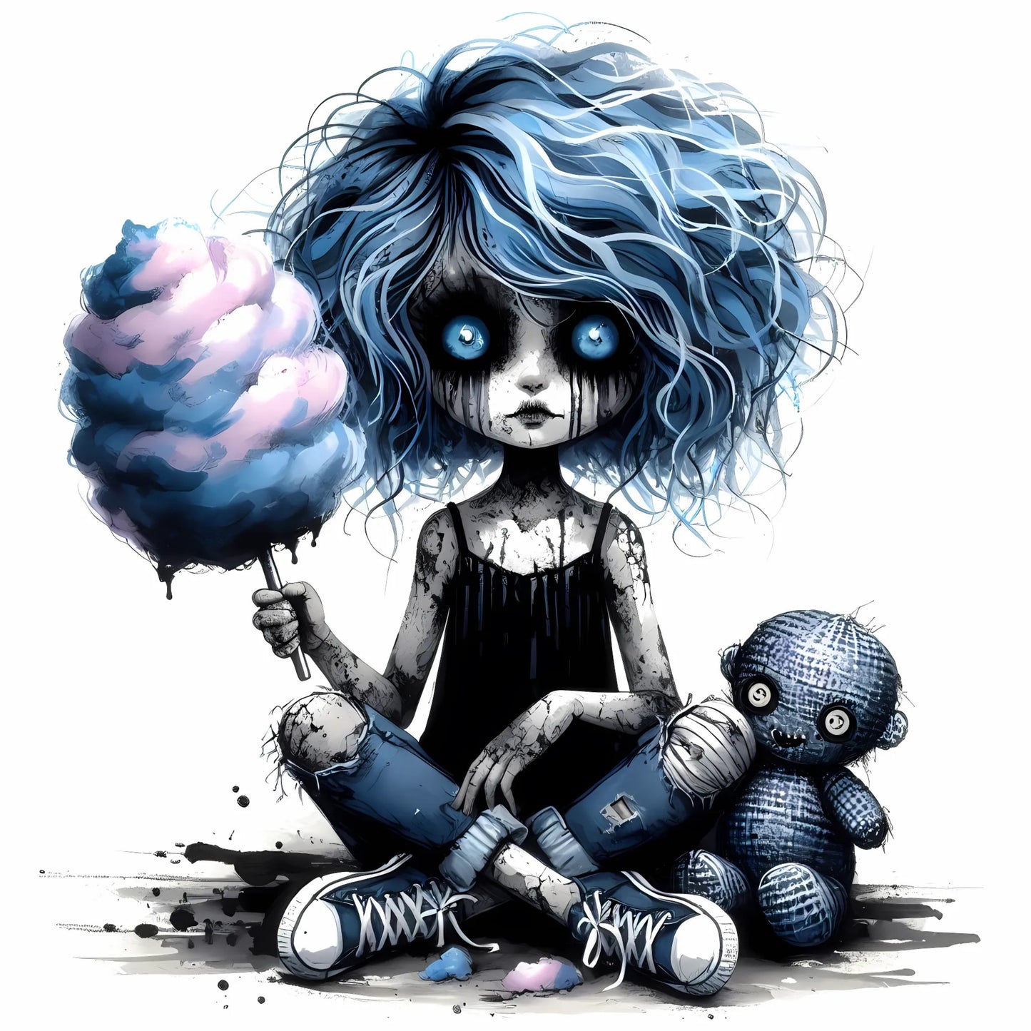 Auktion - Bügelbild - Zombie Mädchen Blau 2 - 20cm