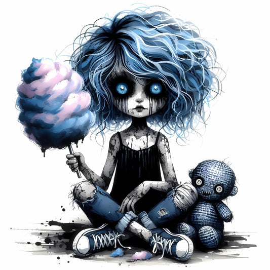 Auktion - Bügelbild - Zombie Mädchen Blau 2 - 20cm