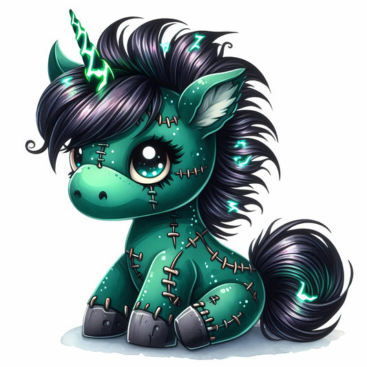 Auktion - Bügelbild - Frankenstein Einhorn 1 - 20cm