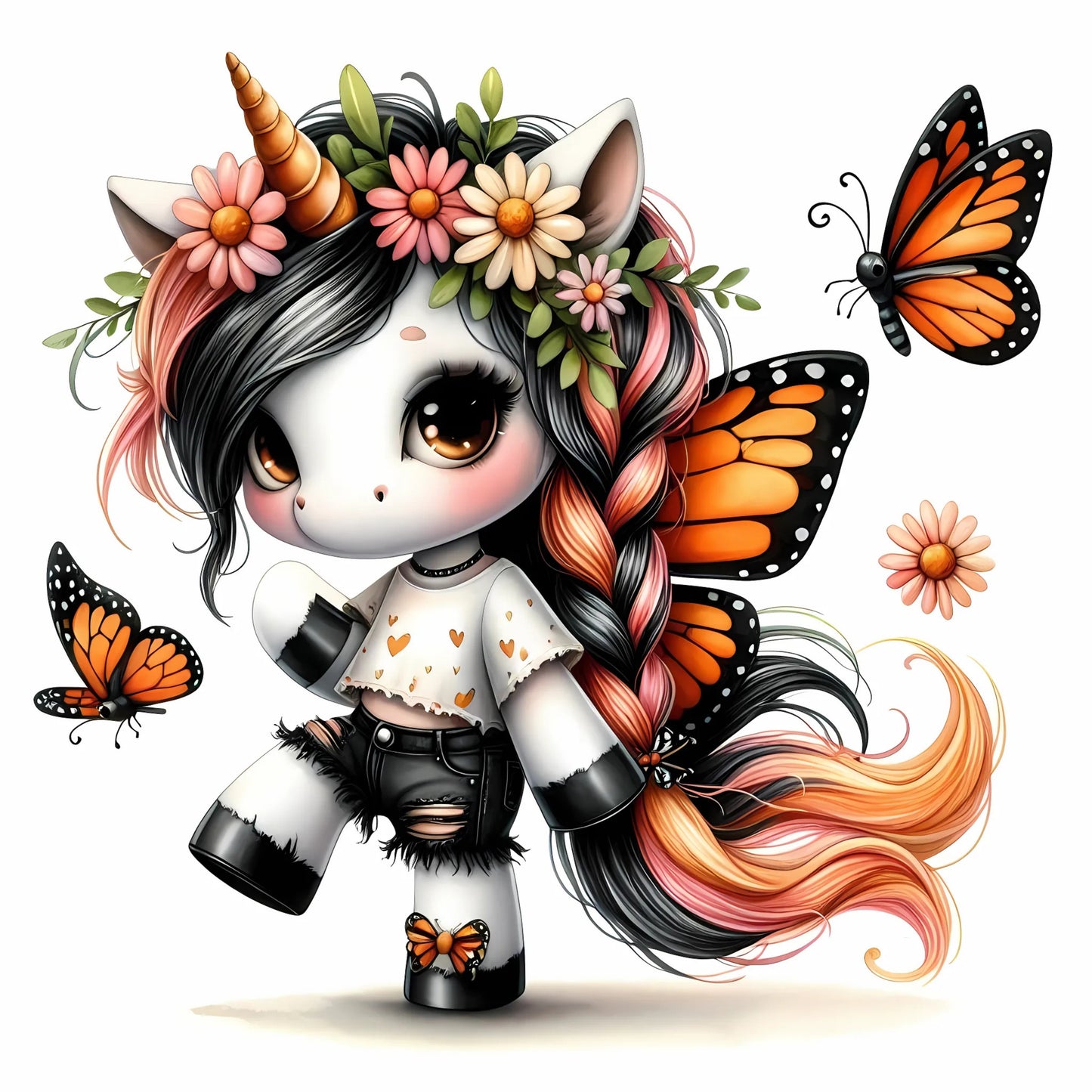 Auktion - Bügelbild - Einhorn Schmetterling 9 - 15cm