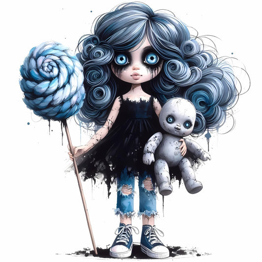 Auktion - Bügelbild - Zombie Mädchen Blau 4 - 20cm