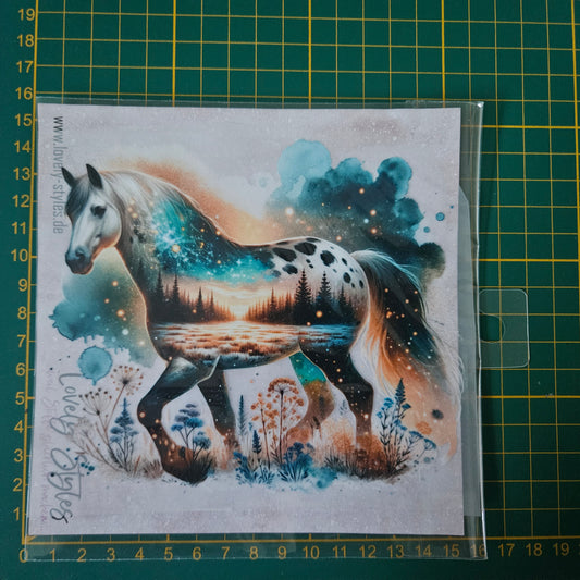 Bügelbild - Pferd Landschaft Petrol ca. 15cm