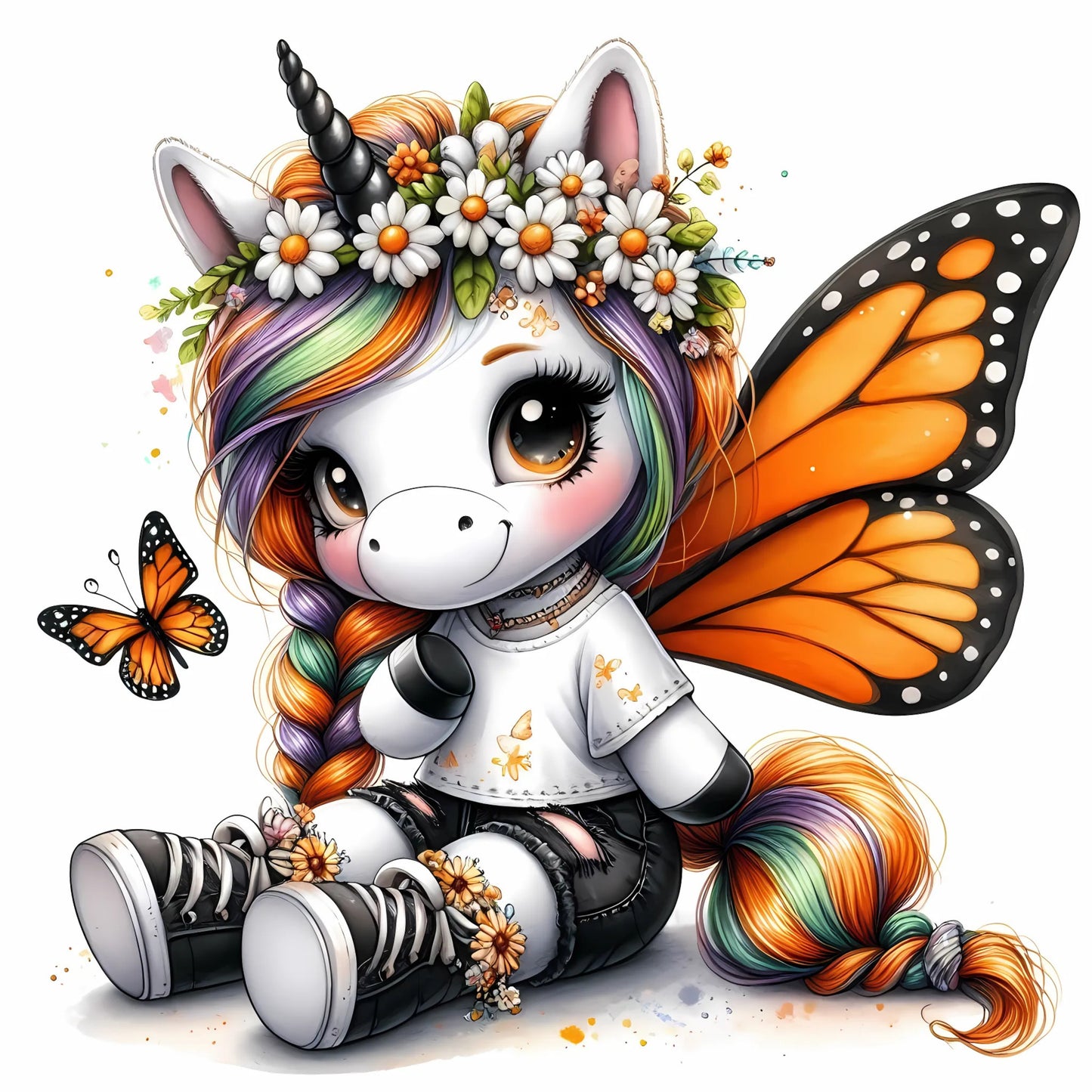 Auktion - Bügelbild - Einhorn Schmetterling 10 - 15cm