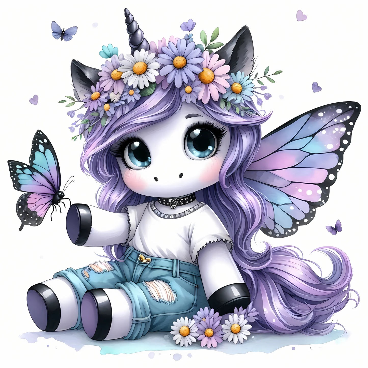 Auktion - Bügelbild - Einhorn Schmetterling 19 - 15cm