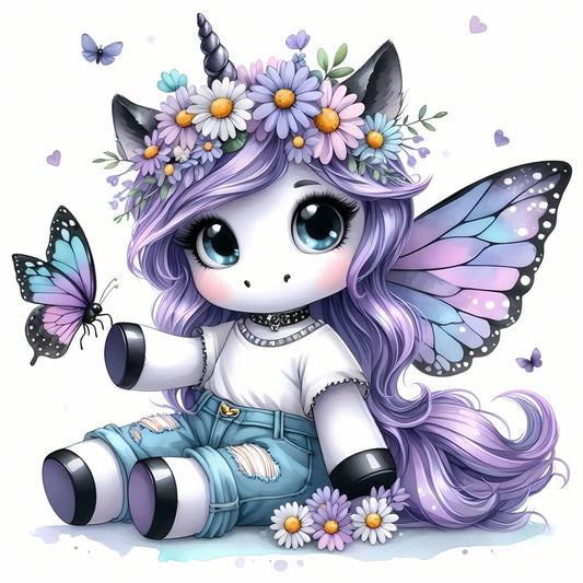 Auktion - Bügelbild - Einhorn Schmetterling 19 - 15cm