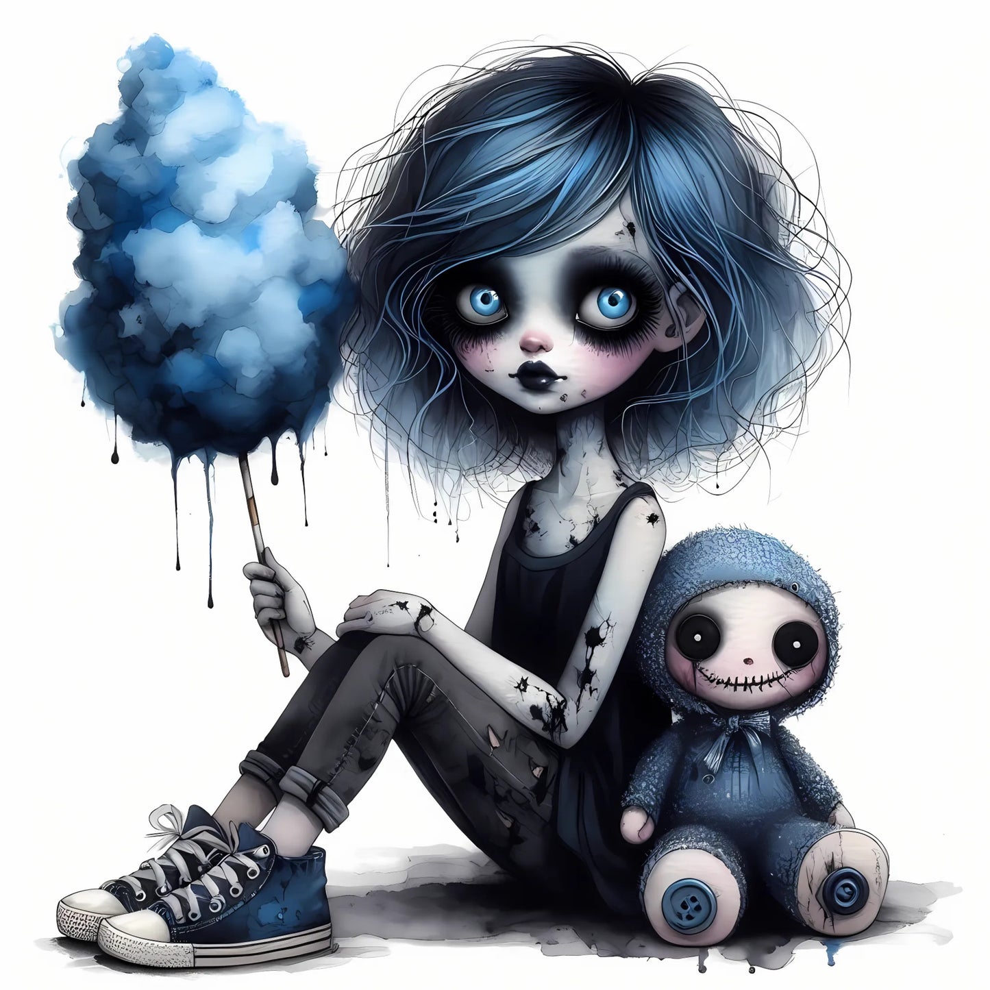 Auktion - Bügelbild - Zombie Mädchen Blau 6 - 20cm