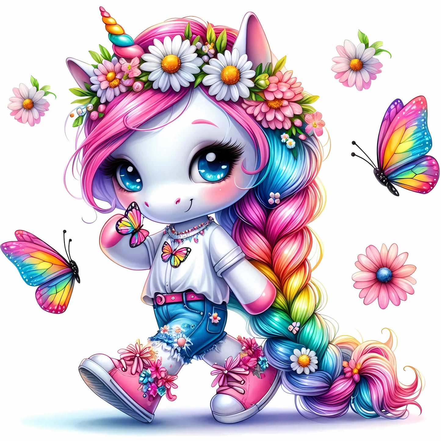 Auktion - Bügelbild - Einhorn Schmetterling 28 - 15cm