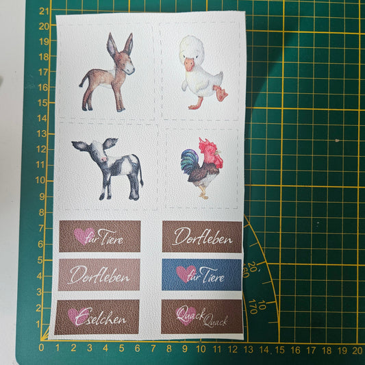 Auktion - Kunstlederlabel Set - Dorfleben