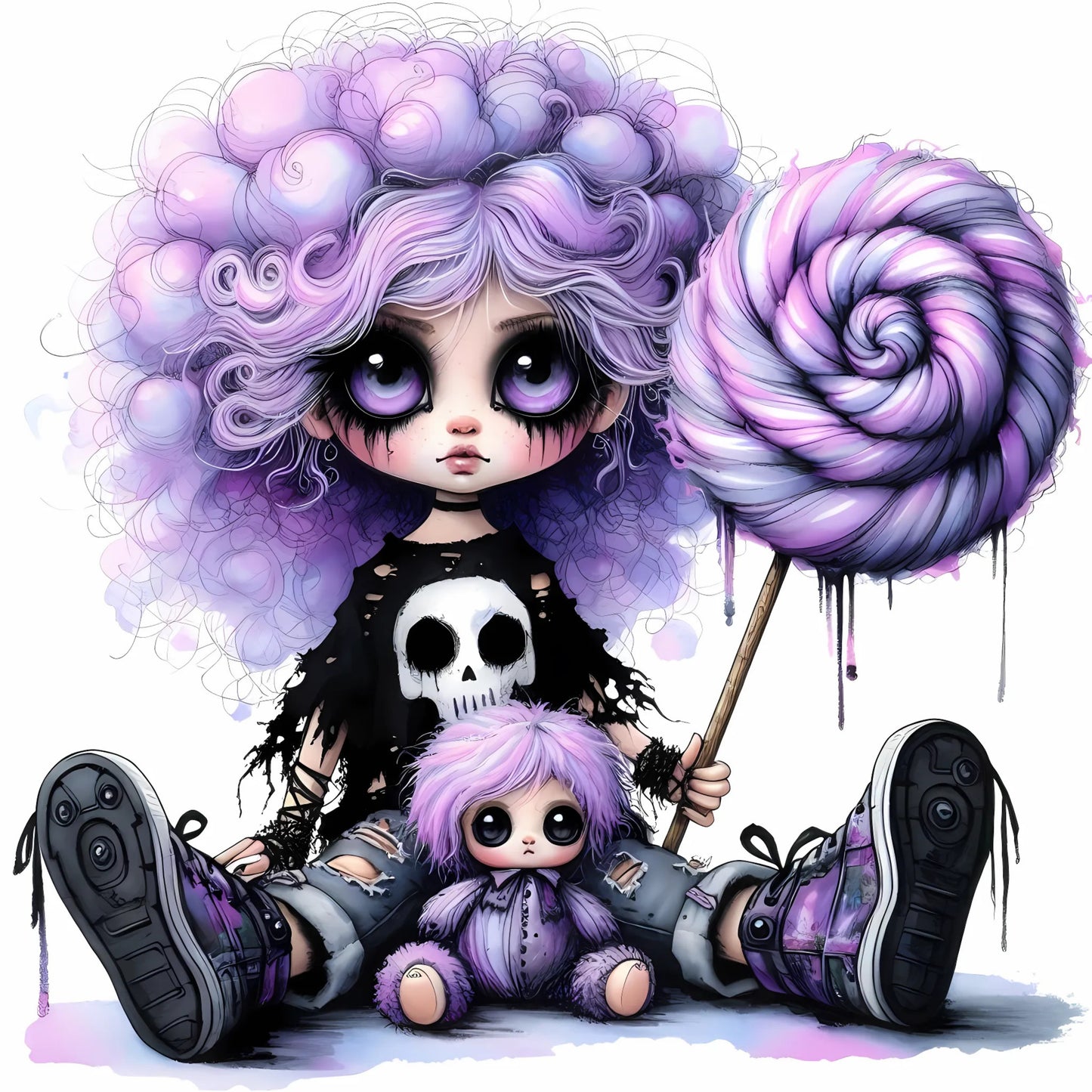 Auktion - Bügelbild - Zombie Mädchen Lila 2 - 20cm