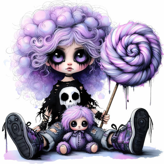 Auktion - Bügelbild - Zombie Mädchen Lila 2 - 20cm