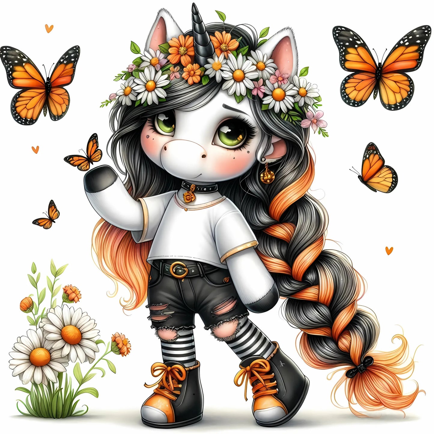 Auktion - Bügelbild - Einhorn Schmetterling 6 - 15cm