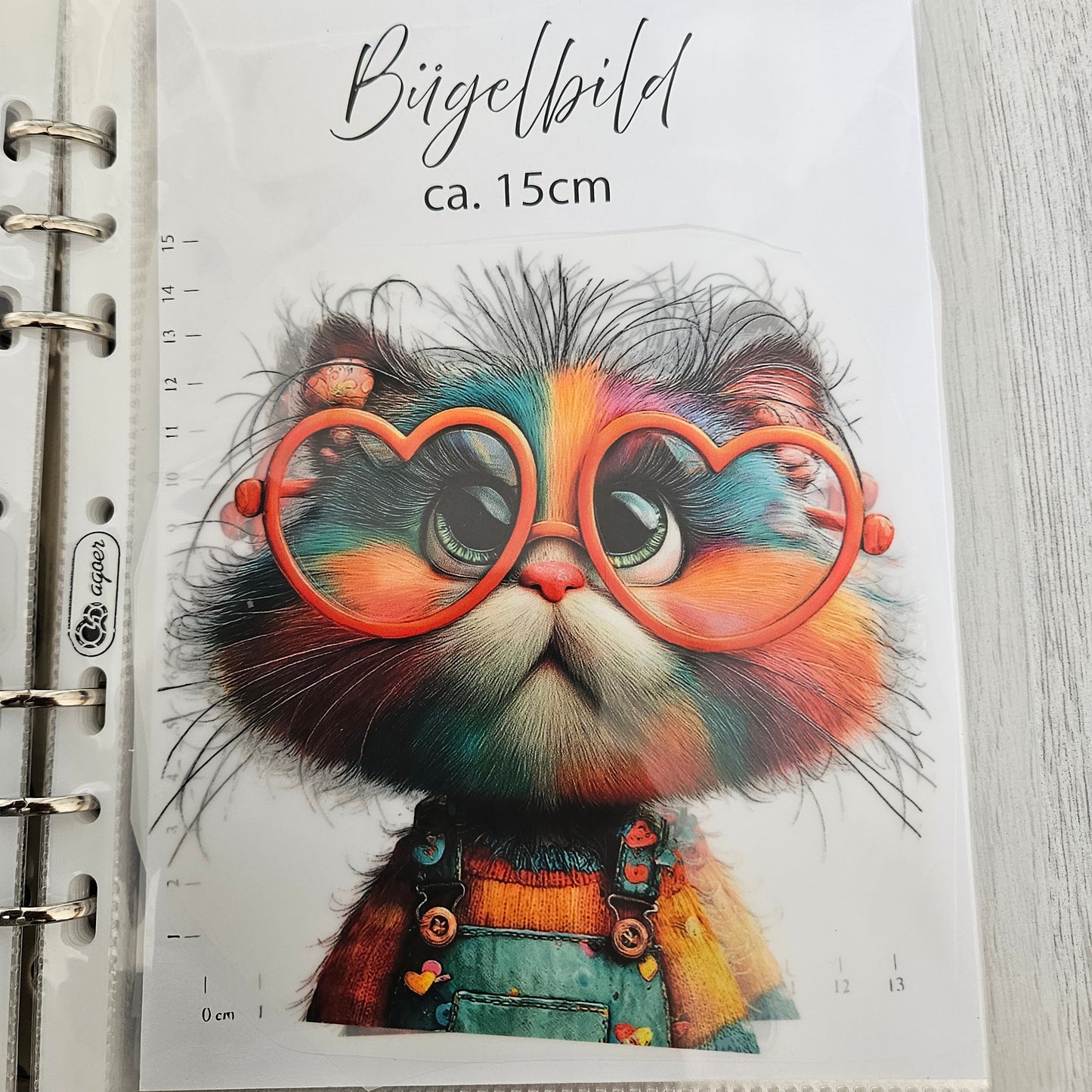Bügelbild - Katze bunt mit Brille ca. 15cm