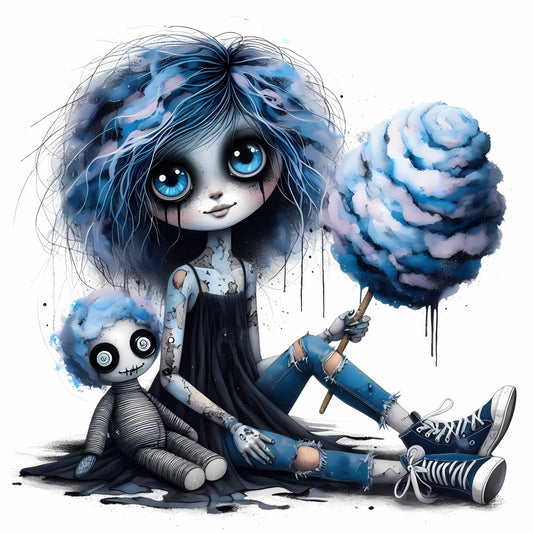 Auktion - Bügelbild - Zombie Mädchen Blau 9 - 20cm