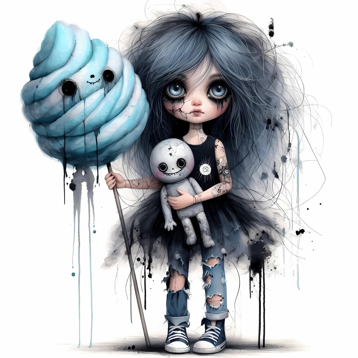 Auktion - Bügelbild - Zombie Mädchen Blau 8 - 20cm