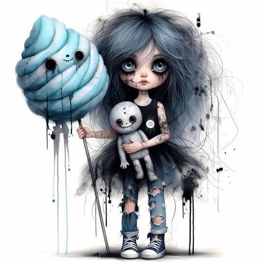 Auktion - Bügelbild - Zombie Mädchen Blau 8 - 20cm