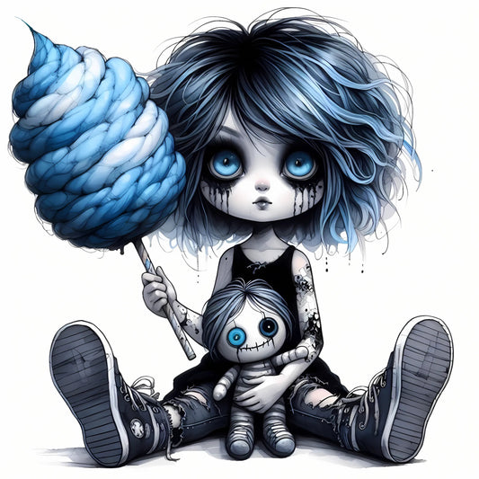 Auktion - Bügelbild - Zombie Mädchen Blau 12 - 20cm