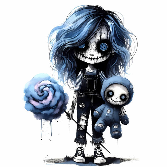 Auktion - Bügelbild - Zombie Mädchen Blau 13 - 20cm