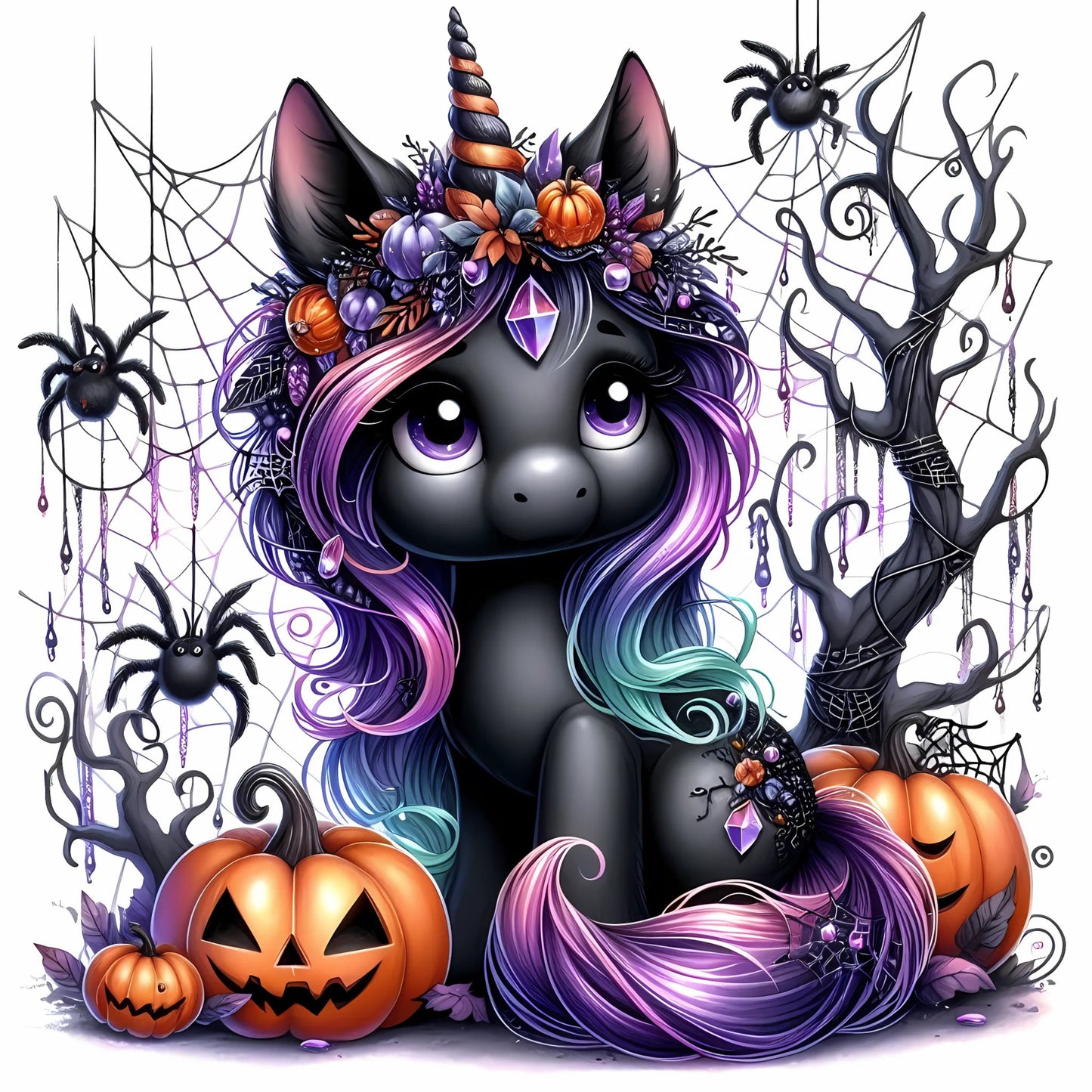 Auktion - Bügelbild - Halloween Einhorn Schwarz 9 - 15cm