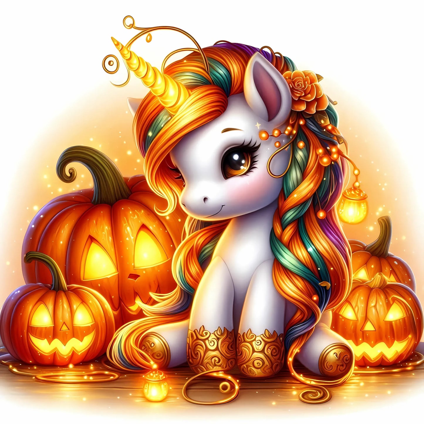 Auktion - Bügelbild - Einhorn Kürbis 1 - 15cm