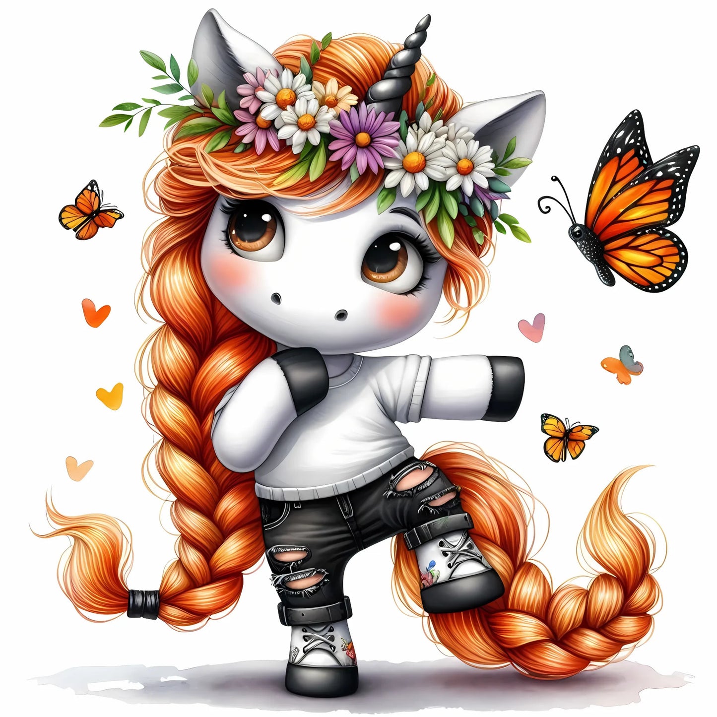 Auktion - Bügelbild - Einhorn Schmetterling 1 - 15cm