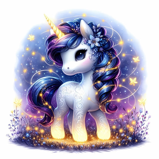 Auktion - Bügelbild - Sparkle Einhorn Lila 12 - 15cm