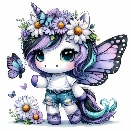 Auktion - Bügelbild - Einhorn Schmetterling 21 - 15cm