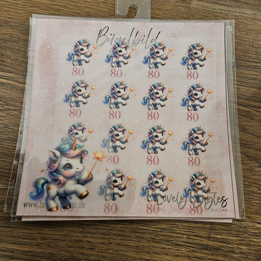 Bügelbild - 16 Größenlabel Einhorn 80