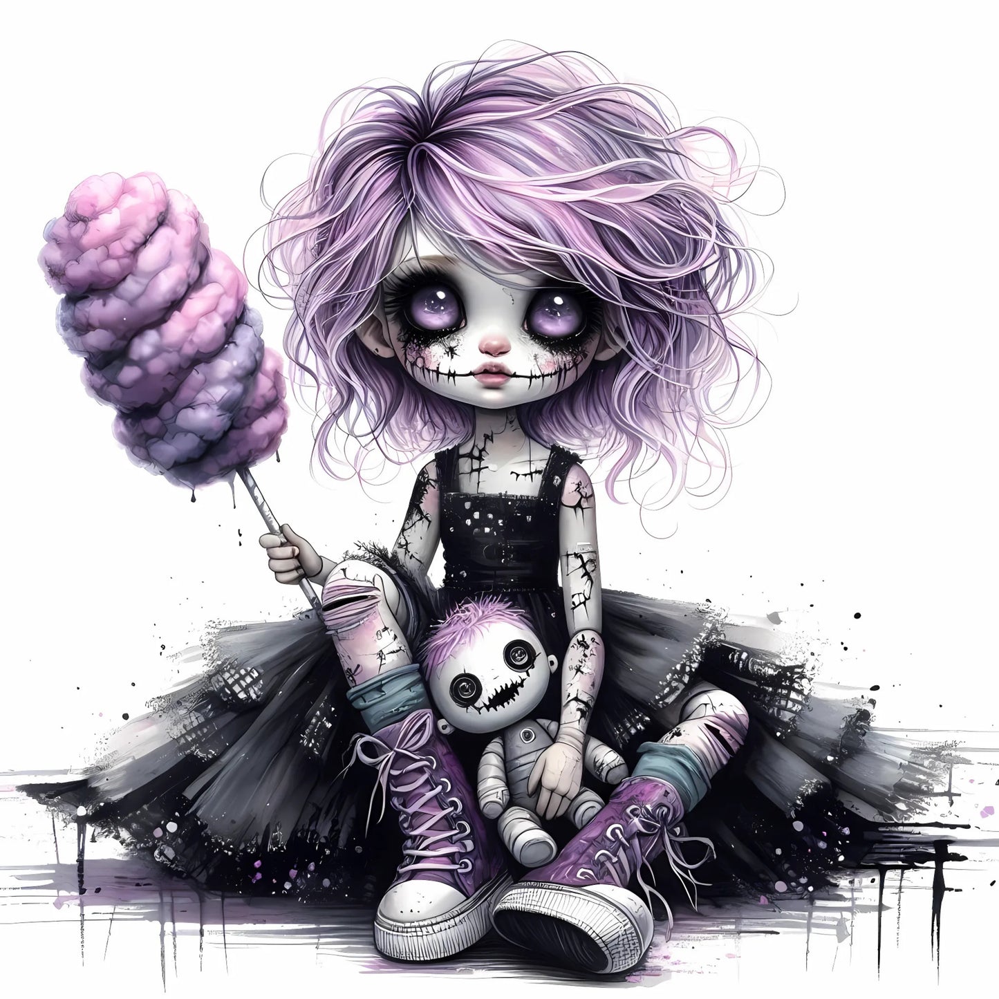 Auktion - Bügelbild - Zombie Mädchen Lila 9 - 20cm