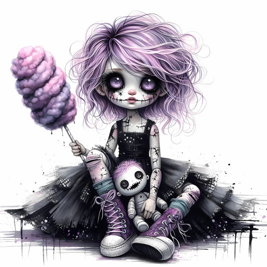 Auktion - Bügelbild - Zombie Mädchen Lila 9 - 20cm