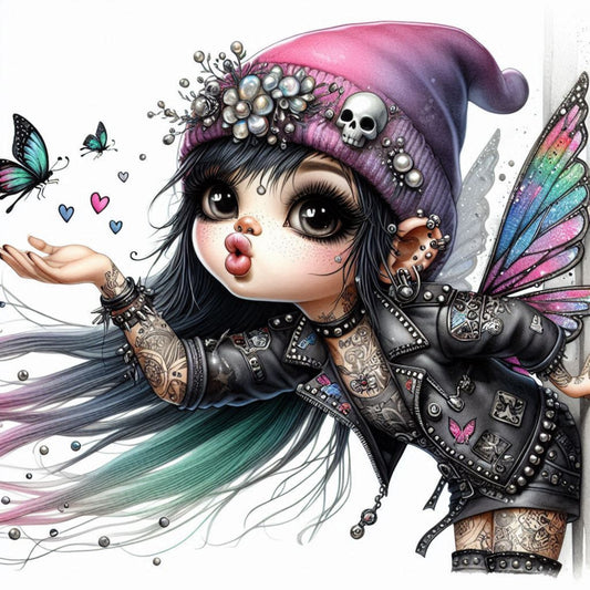 Auktion - Bügelbild - Gothic Schmetterlingsmädchen  - 20cm