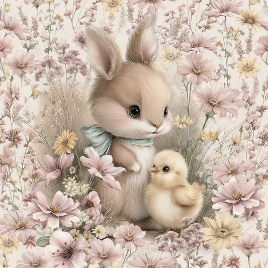 Sommersweat - Panel - Hase Blumenwiese Rosa/Gelb