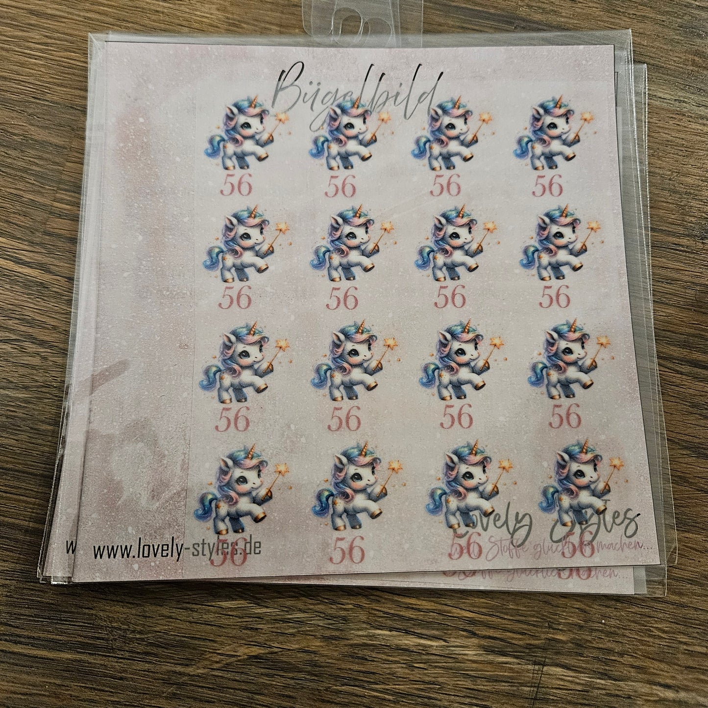 Bügelbild - 16 Größenlabel Einhorn 56