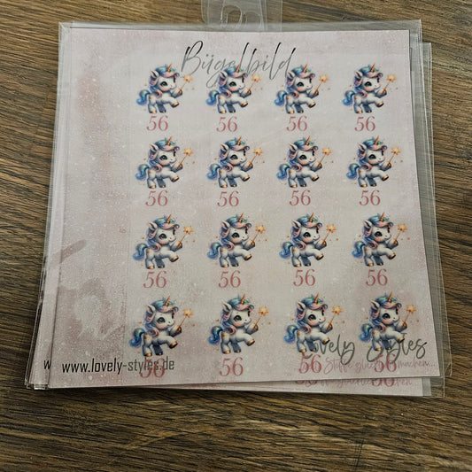 Bügelbild - 16 Größenlabel Einhorn 56