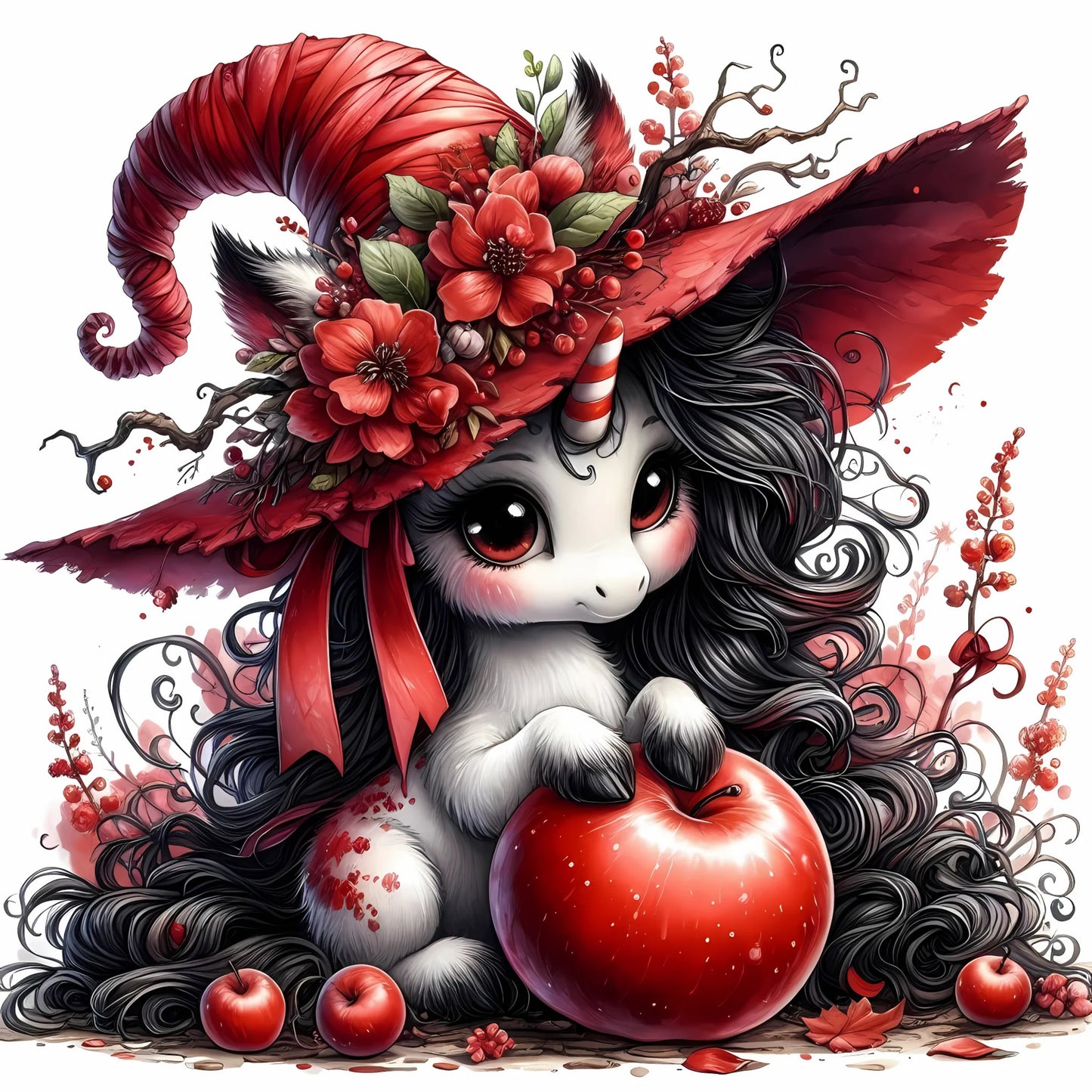 Auktion - Bügelbild - Halloween Einhorn Rot 4 - 15cm