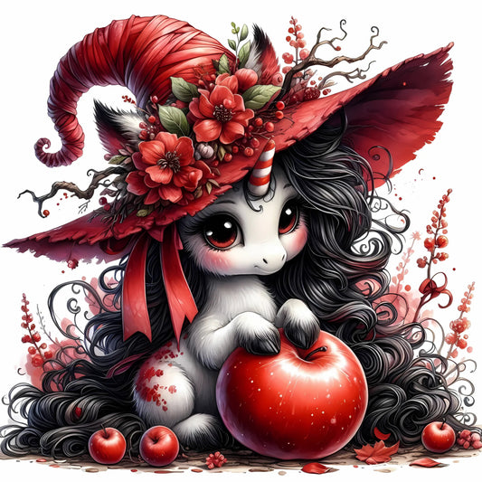 Auktion - Bügelbild - Halloween Einhorn Rot 4 - 15cm