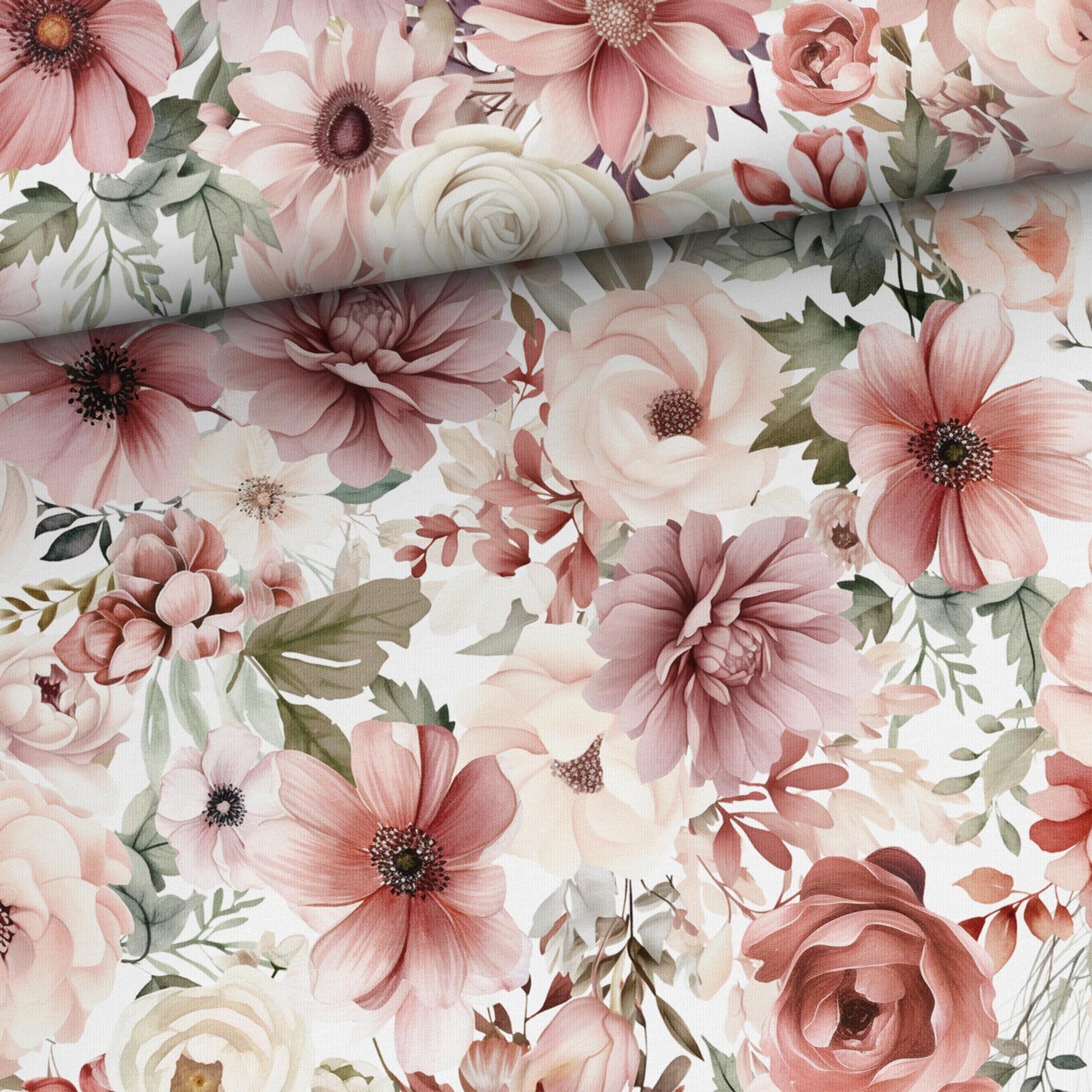 Jersey - Blumen Rosa rot