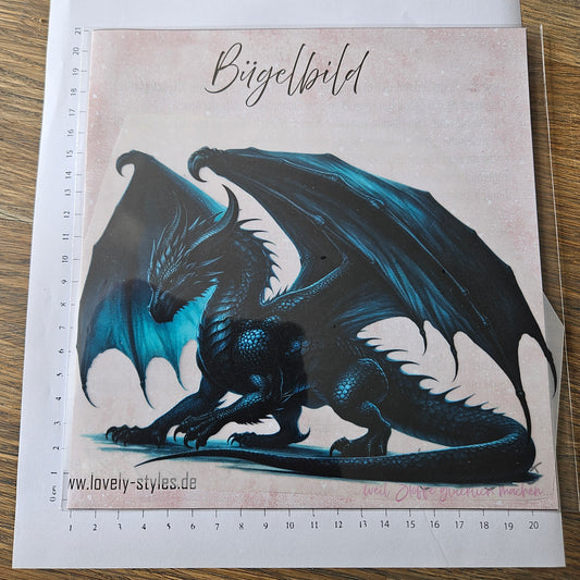 Bügelbild - Drache Schwarz ca. 20cm