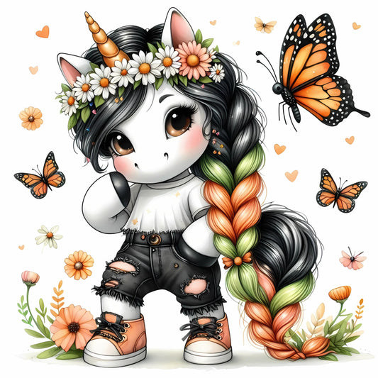 Auktion - Bügelbild - Einhorn Schmetterling 11 - 15cm